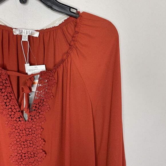 SPENSE Top Womens Small Brick Orange Popover Tunic Blouse NEW Lace Trim Relaxed - Picture 2 of 9